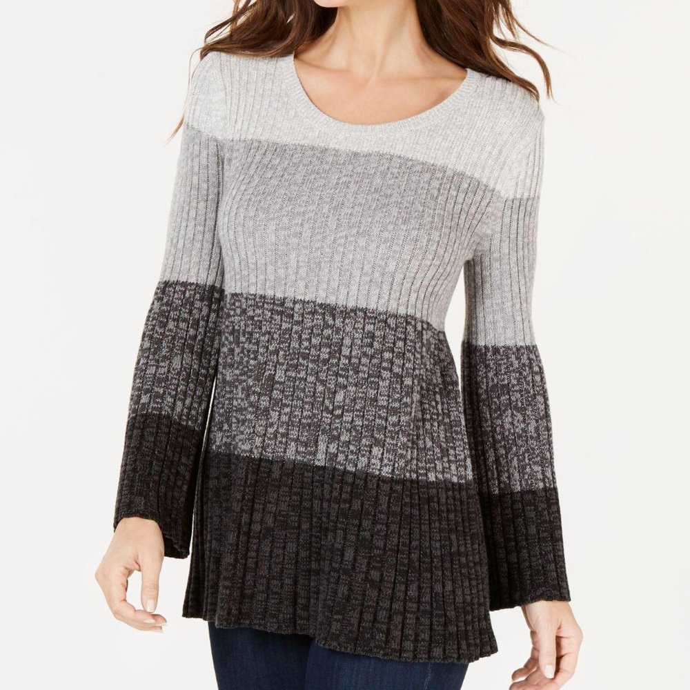 Style & Co Black Striped Bell-Sleeve Tunic